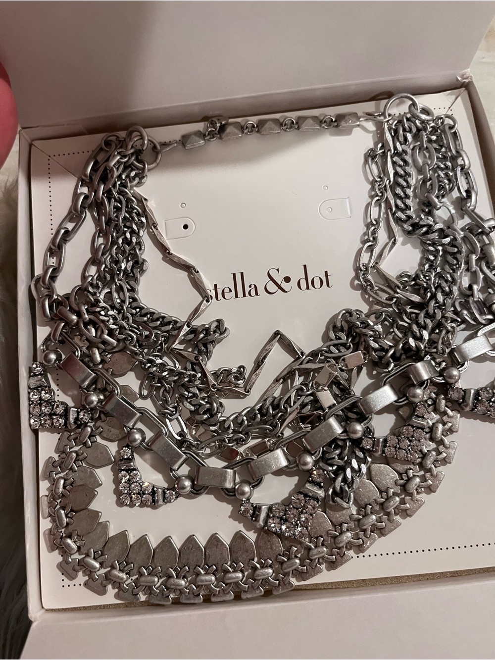 Stella & Dot Silver Layered Chain Statement Necklace